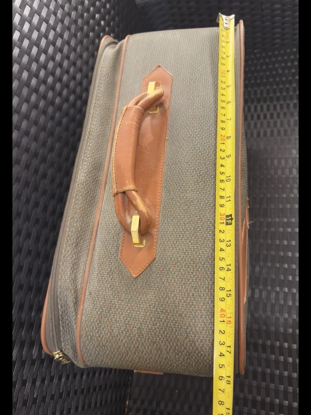 Vintage 1970s YSL Yves Saint Laurent Canvas Suitcase Olive Tan Leather Bag 19 in